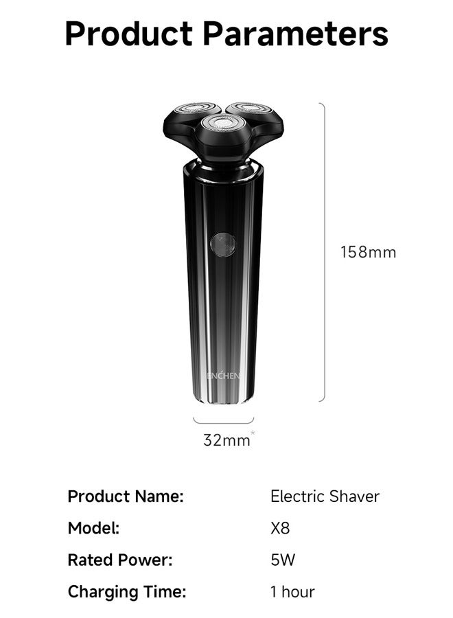 Electric Shaver X8 Waterproof 3D Floating Beard USB Type-C Rechargeable Wet-Dry Dual Use Professional Razor