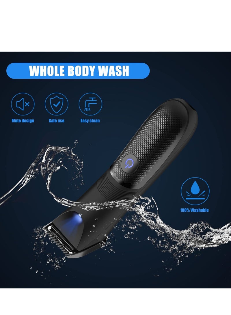 Electric Groin Hair Trimmer and Razor, Men's Bikini Trimmer, Women's Waterproof Body Hair Groomer Groin Trimmer Beard Trimmer with LED Indicator IPX7 Men's Pubic Bulb Razor