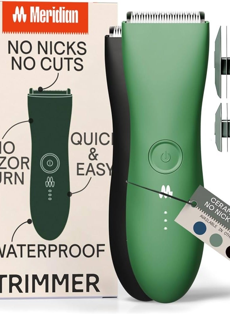 The Trimmer by Meridian: Electric Below-The-Belt Trimmer Built for Men | Effortlessly Trim Pesky Hair | Waterproof Groin & Body Shaver | 90 Minute Battery Life with Universal USB Charging (Sage)