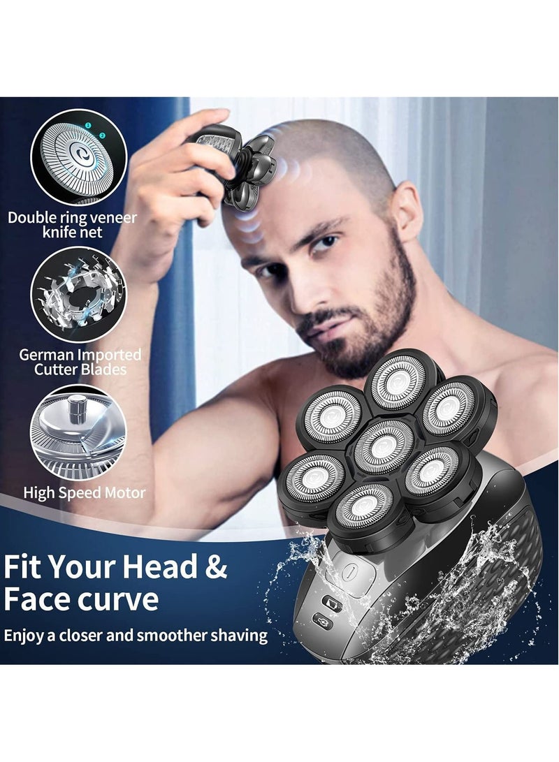 Electric Razor for Men, Multifunctional Bald Head Shaver Grooming Kit, Waterproof USB Rechargeable 5 in 1 Cordless Rotary Shavers with Beard Hair Nose Trimmer Facial Cleansing Massage Brush