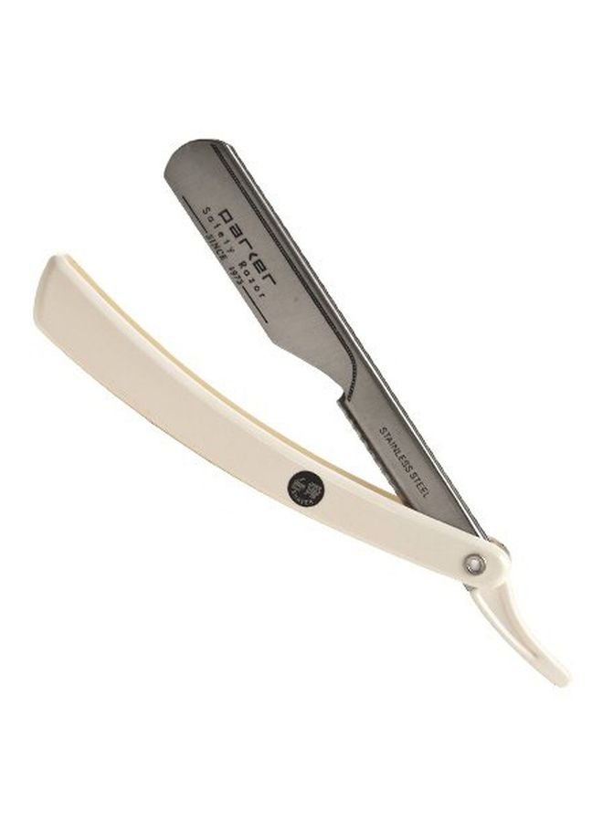 Straight Edge Razor With Stainless Steel Blade Arm And 5 Shark Stainless Blades Silver/White