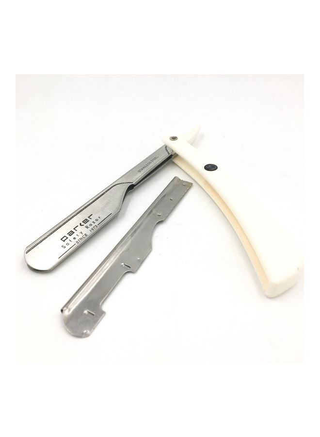 Straight Edge Razor With Stainless Steel Blade Arm And 5 Shark Stainless Blades Silver/White