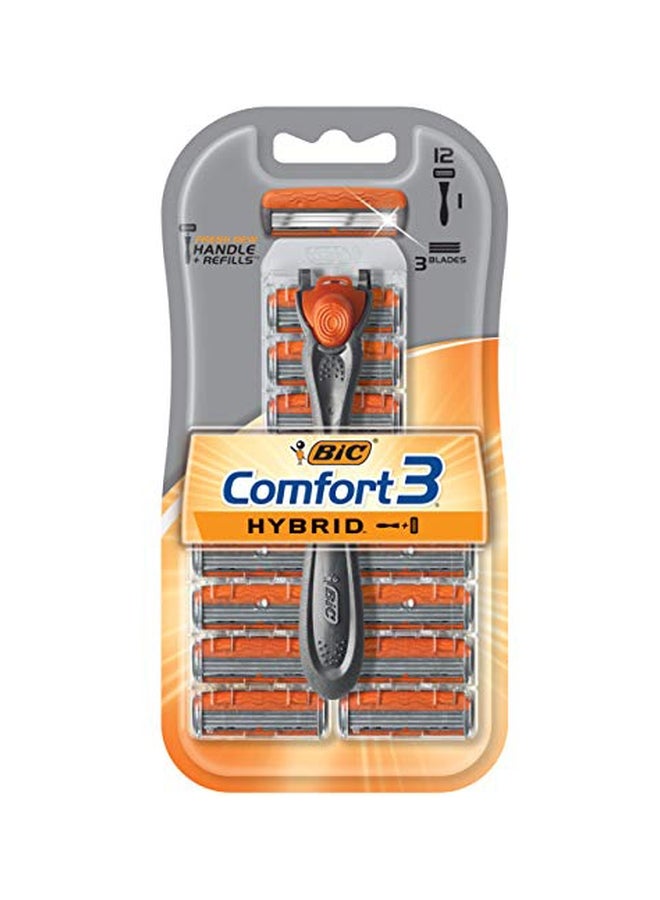 Comfort 3 Hybrid Razor With 12 Blades Grey/Orange