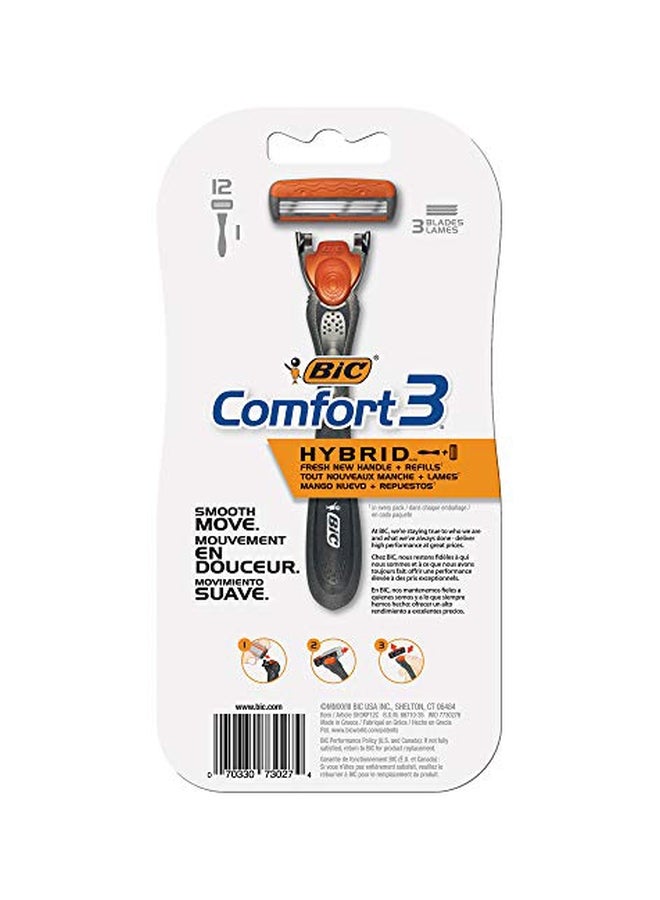 Comfort 3 Hybrid Razor With 12 Blades Grey/Orange