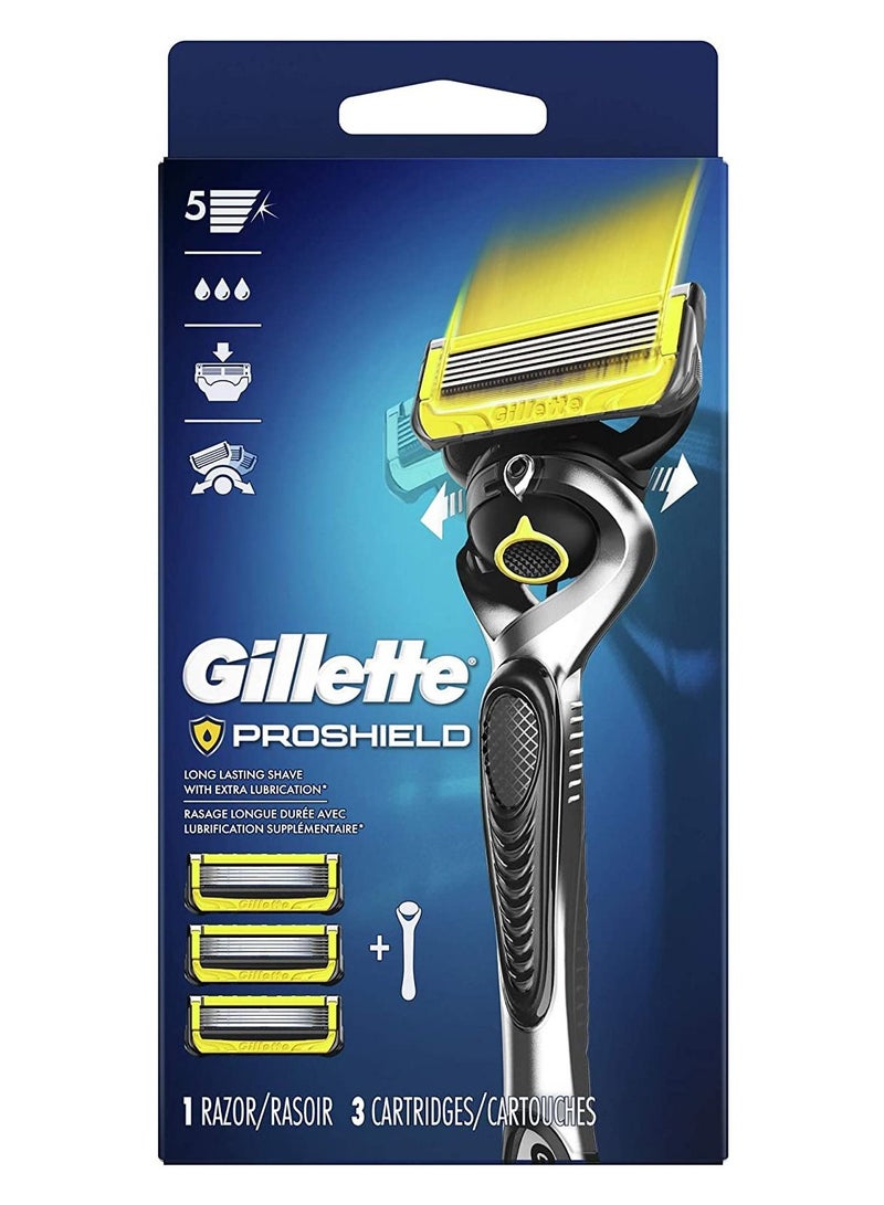 Gillette Proshield Men's Razor Handle + 3 Blade Refills