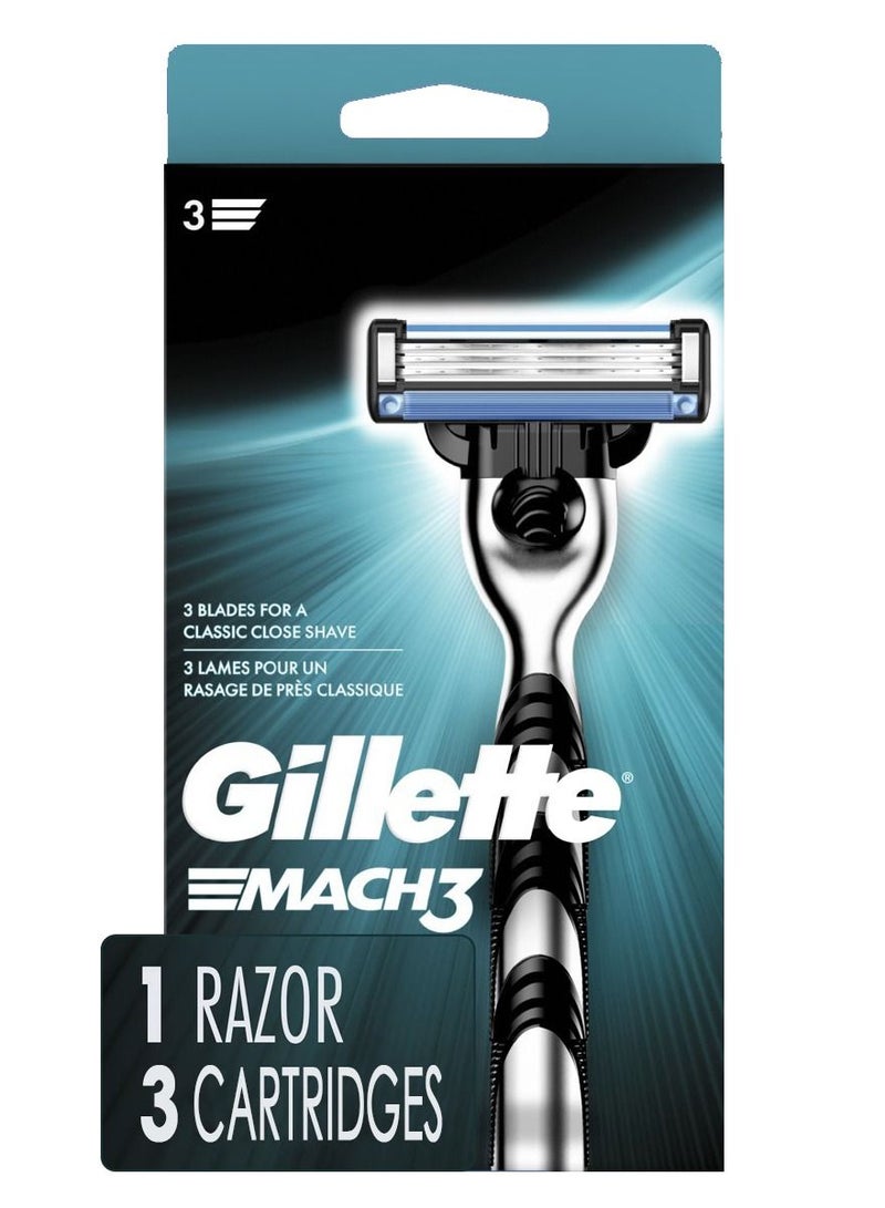 Mach3 Men's Razor 1 Handle with 3 Blade Refill Cartridges