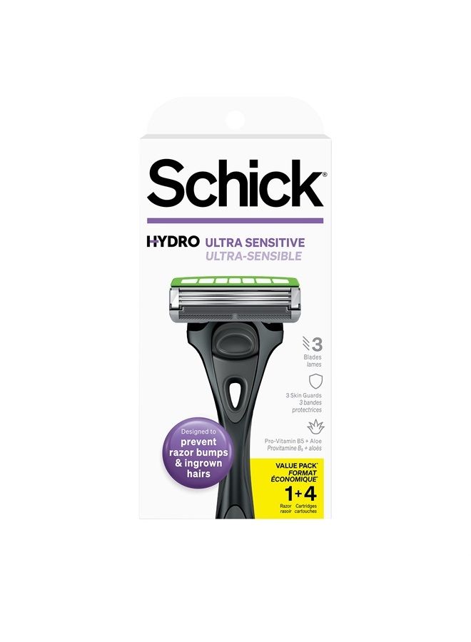 Hydro Slim Head Sensitive Razor for Men — Razor for Men Sensitive Skin, Thin Razor with 4 Razor Blades