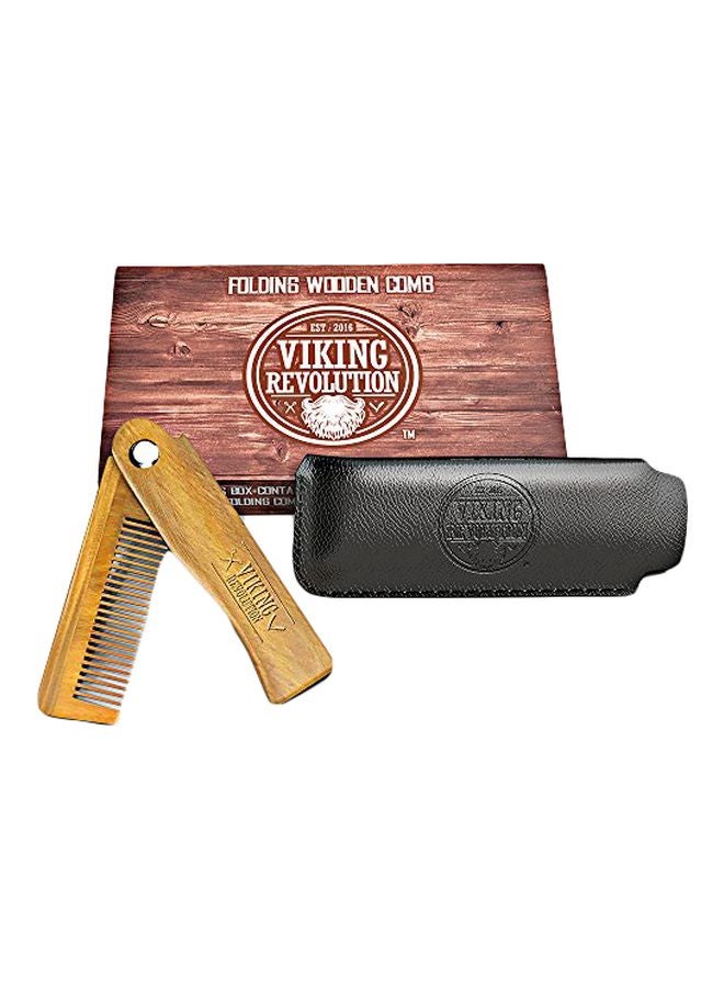 Folding Beard Comb With Carrying Pouch Brown