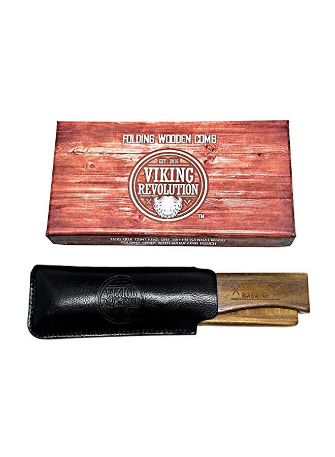 Folding Beard Comb With Carrying Pouch Brown