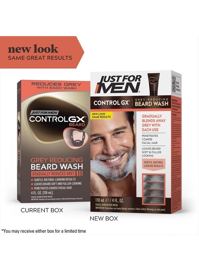 Just For Men Control GX Grey Reducing Beard Wash Shampoo, Gradually Colors Mustache and Beard, Leaves Facial Hair Softer and Fuller, 4 Fl Oz - Pack of 1