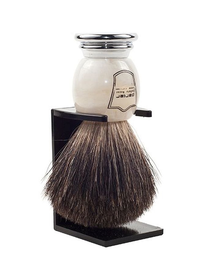 Shaving Brush With Ivory Marbled Handle And Stand White/Beige