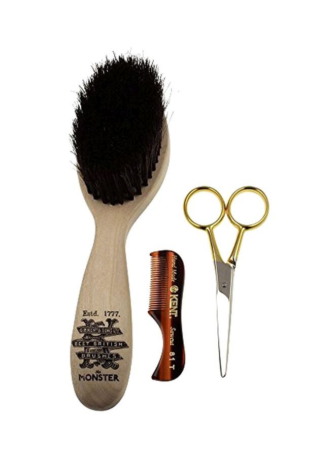 3-Piece Beard Accessories Set Beige/Silver