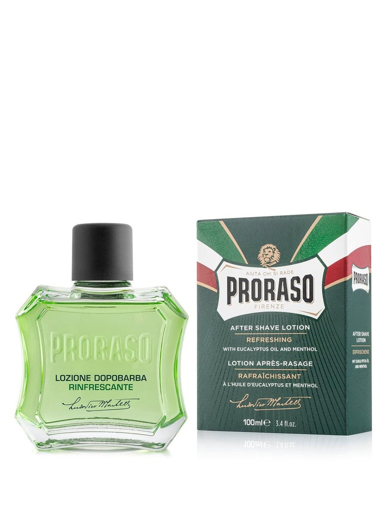 Proraso After Shave Lotion for Men, Refreshing and Toning with Menthol and Eucalyptus Oil, 3.4 Fl Oz