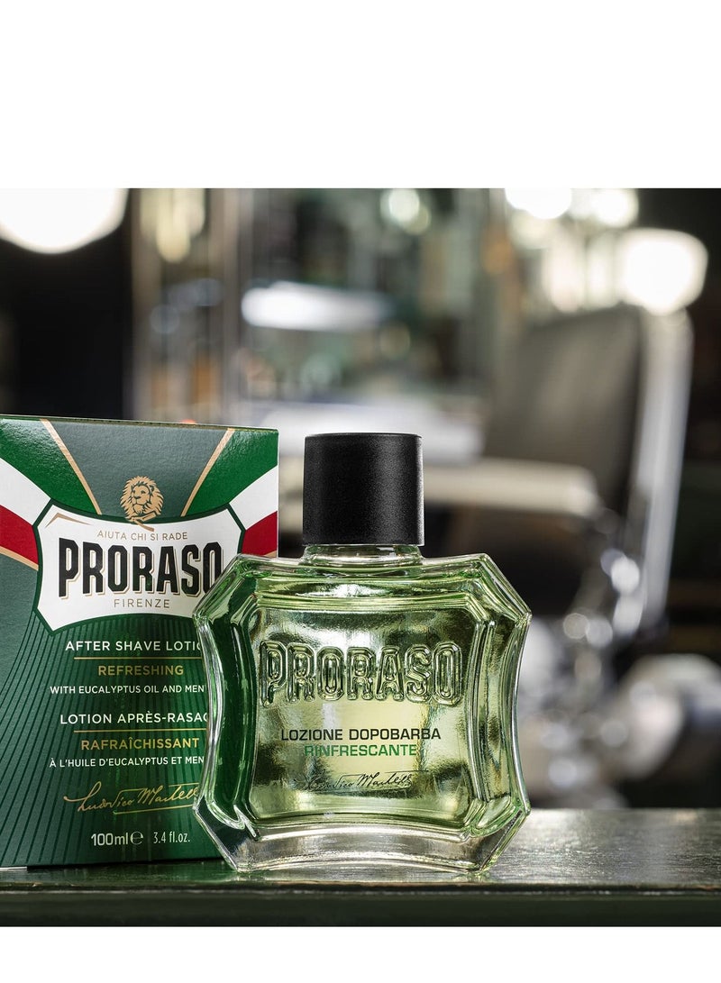 Proraso After Shave Lotion for Men, Refreshing and Toning with Menthol and Eucalyptus Oil, 3.4 Fl Oz