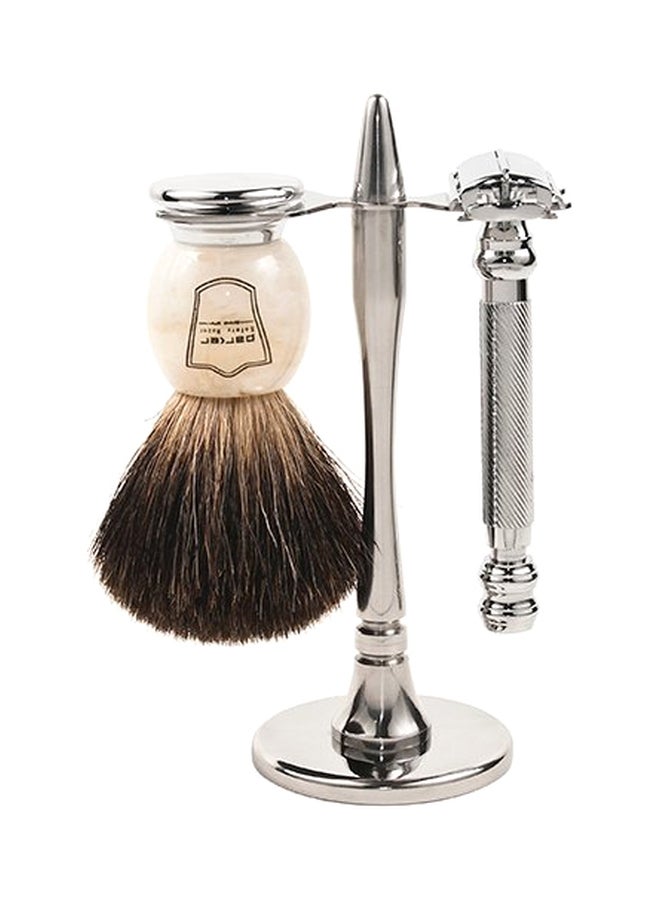 Shaving Set Silver/White/Brown