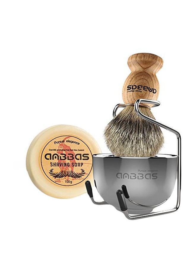 Shaving Kit Silver/Brown