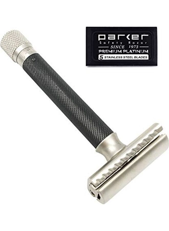 Adjustable Double Edge Safety Razor Set Silver/Black