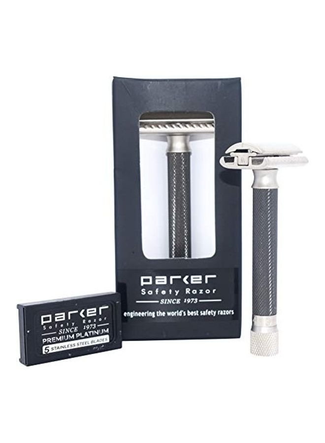 Adjustable Double Edge Safety Razor Set Silver/Black