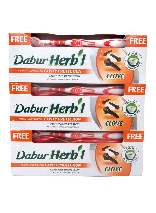 3-Piece Herbal Clove Cavity Protection Toothpaste With Brush 150grams