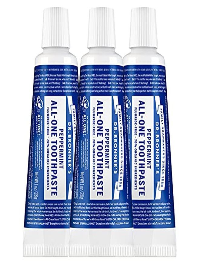 All-One Toothpaste (Peppermint, 1 Ounce, 3-Pack) - 70% Organic Ingredients, Natural And Effective, Fluoride-Free, Sls-Free, Helps Freshen Breath, Reduce Plaque, Whiten Teeth, Vegan