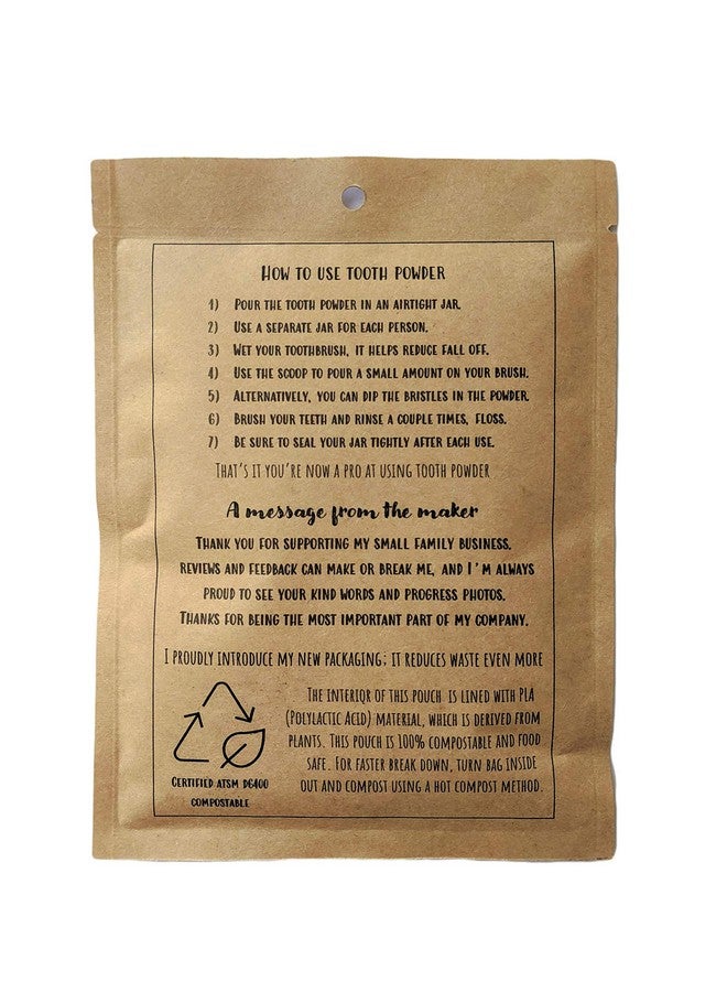 Zero Waste Up To 6 Month Supply Organic Vegan Fluoride Free Tooth Powder Peppermint Flavor Ships Without Any Plastic Packaging I Natural Whitening I Stronger Teeth