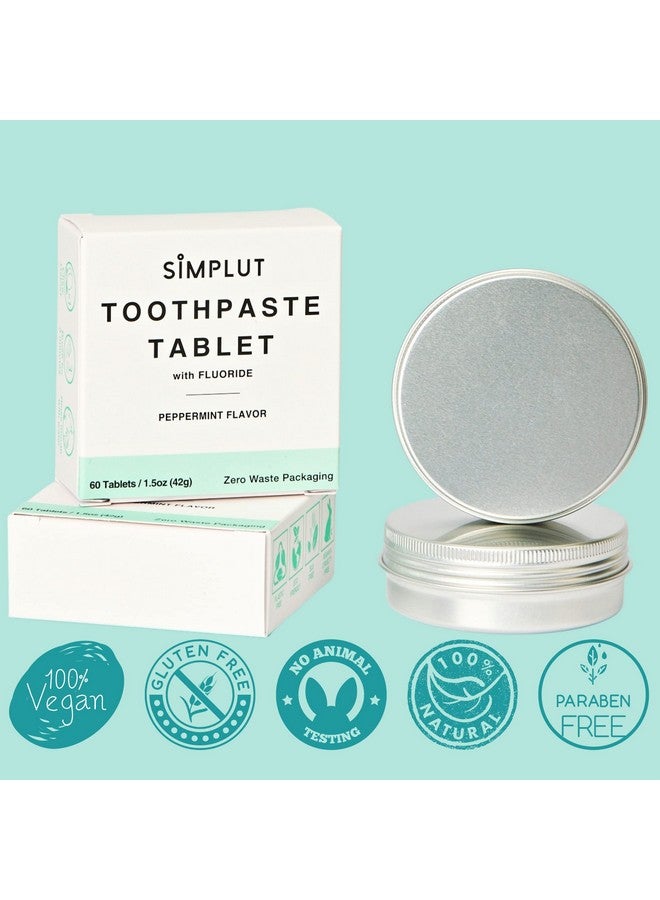 Chewable Toothpaste Tablets With Fluoride 60 Pack Travel Sized Oral Care Eco Friendly Vegan Dental Tabs For Brushing All Natural Sls Free Ingredients For Adults Peppermint Flavored