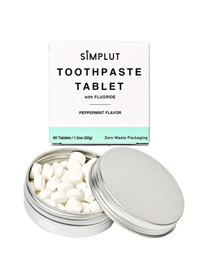 Chewable Toothpaste Tablets With Fluoride 60 Pack Travel Sized Oral Care Eco Friendly Vegan Dental Tabs For Brushing All Natural Sls Free Ingredients For Adults Peppermint Flavored