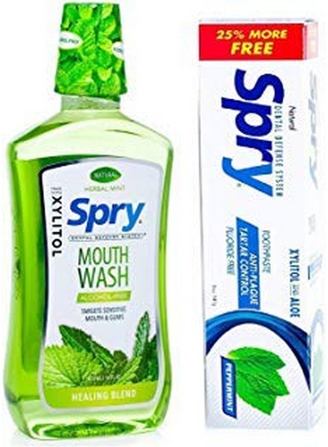 Pry Alcoholfree Xylitol Mouthwash Natural Herbal Mint Healing Blend 16 Fl Oz + Toothpaste Fluoridefree Natural Peppermint Antiplaque And Tartar Control 5 Oz (Bundle Pack)