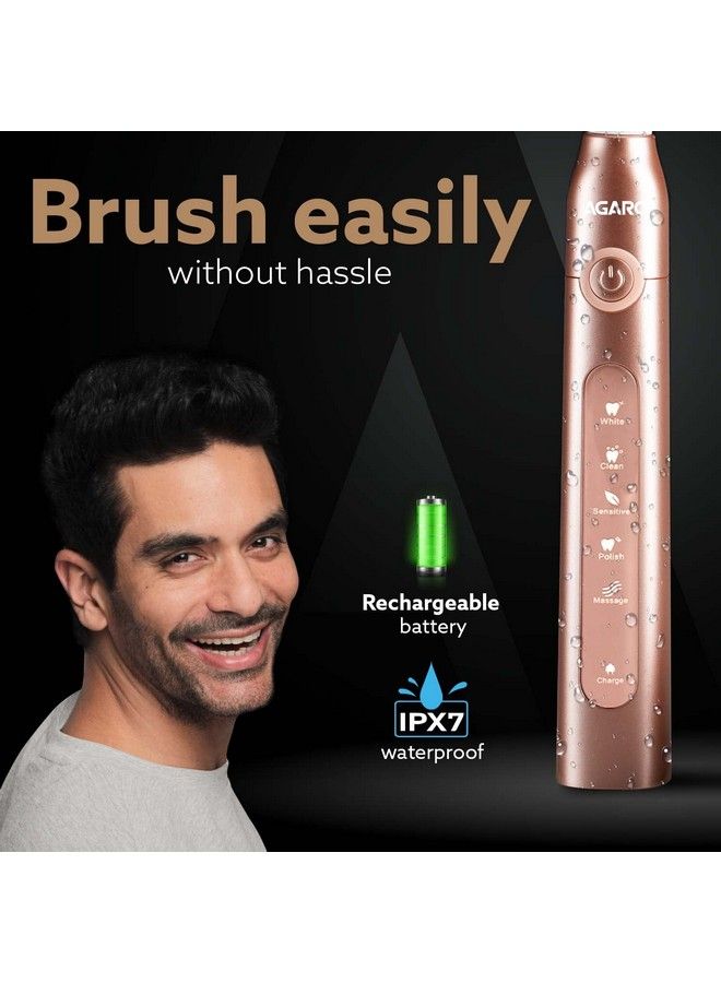 Cosmic Plus Sonic Electric Tooth Brush For Adults With 5 Modes 5 Brush Heads 1 Interdental Head Carry Case & Rechargeable With 4 Hours Charge Lasting Up To 25 Dayspower Toothbrush(Rosegold)