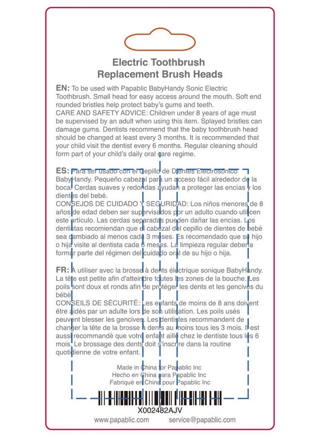Papablic Replacement Toothbrush Heads 2 Count ; Compatible With Papablic Babyhandy & Toddler Sonic Electric Toothbrushes (1836 Months)