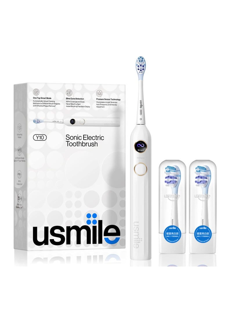 Y10 Sonic Electric Toothbrush-Feedback Display 4 Brushing Modes Soft Brush Head IPX8 Waterproof 6 Months Battery Life(White)