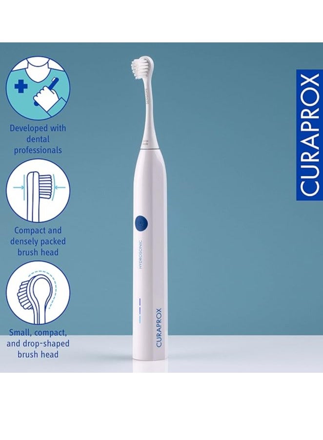 Curaprox Hydrosonic Easy Toothbrush - Curaprox Electric Toothbrush for Adults with 3 Cleaning Levels
