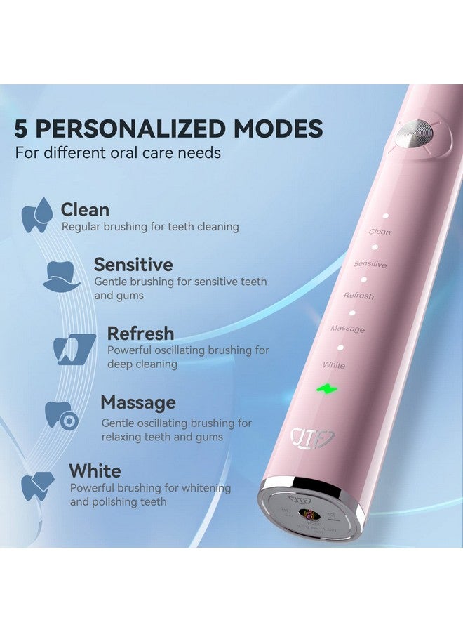 Sonic Electric Toothbrush With Travel Case And 6 Brush Heads Fast Charging Toothbrushes For 60 Days Long Lasting 5 Modes Power Toothbrush For Women Pink