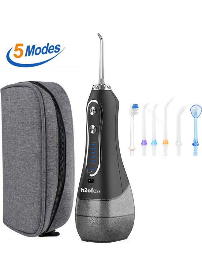 Water Flosser For Teeth Cordless 300Ml Portable Oral Irrigator Flosser 5 Cleaning Modes And 6 Jet Tips, Ipx7 Waterproof - Black