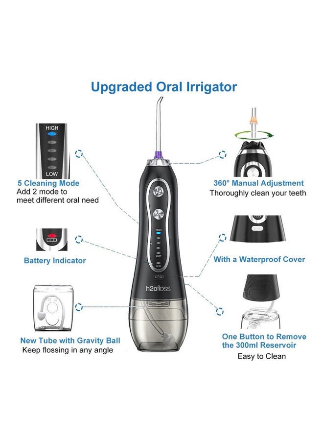 Water Flosser For Teeth Cordless 300Ml Portable Oral Irrigator Flosser 5 Cleaning Modes And 6 Jet Tips, Ipx7 Waterproof - Black