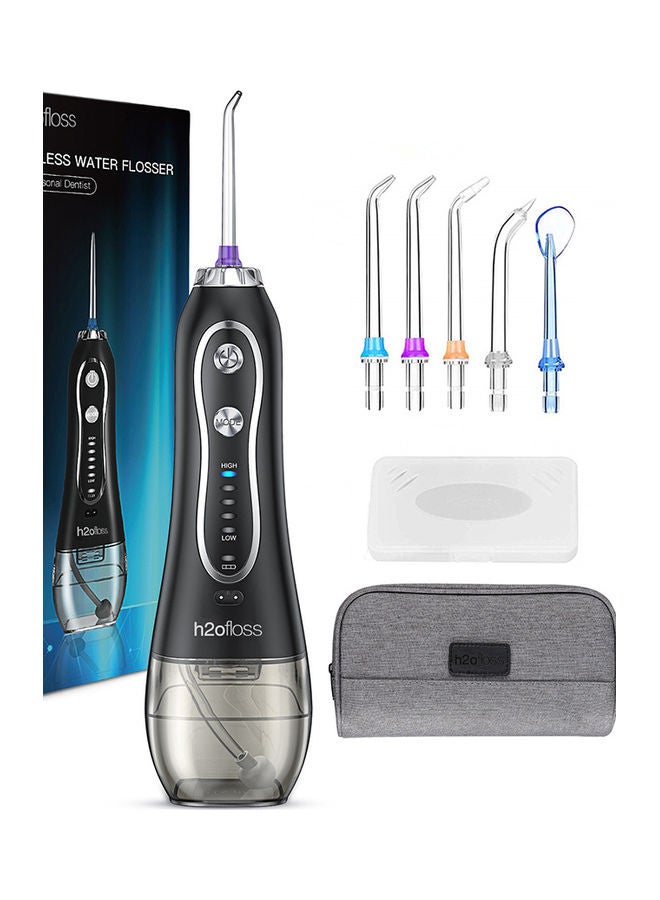 Water Flosser For Teeth Cordless Portable Oral Irrigator Flosser 5 Cleaning Modes And 6 Jet Tips, Ipx7 Waterproof - Black 300ml