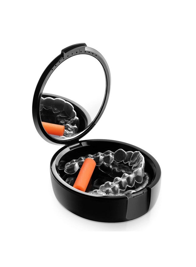 Orthodontic Retainer Case With Mirror Mouthguard Case Small Retaniner Container Partial Denture Holder Case With Vent Holes For Night Guards Aligner Trays Dentureblack