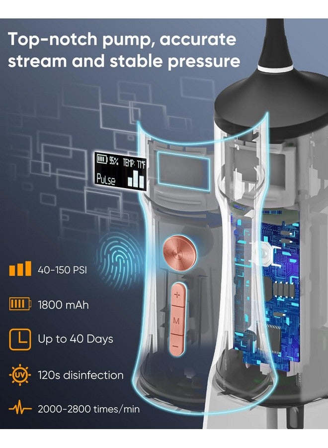 Lp221 Uvc Sterilizable Cordless Water Flossers For Teeth 335Ml Portable Oled Display Dental Flosser With 4 Modes 8 Jet Tips And A Storage Pouch For Home And Travel