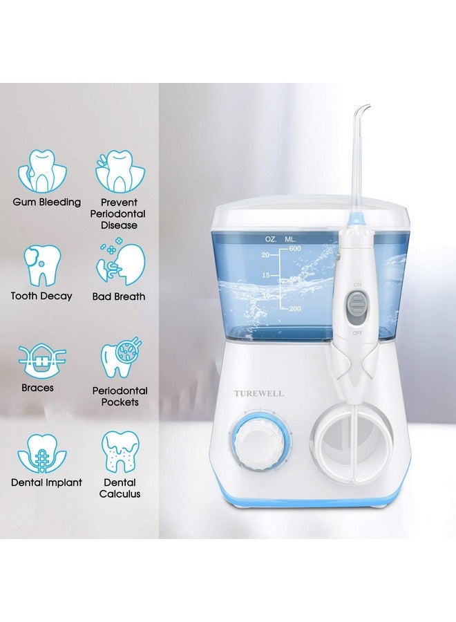 Water Flossing Oral Irrigator 600Ml Dental Cleaner 10 Adjustable Pressure Electric Oral Flosser For Teethbraces 8 Water Jet Tips For Family (White)