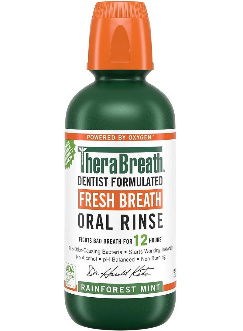 TheraBreath Fresh Breath Dentist Formula Mouthwash, Rainforest Mint, 16 oz.