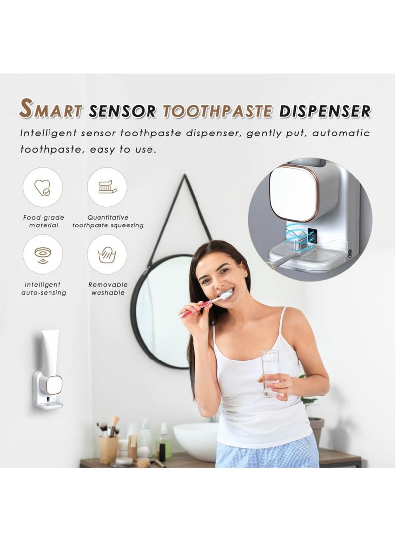 Automatic Toothpaste Dispenser with Sensor, Toothpaste Squeezer, Wall Mounted Toothpaste Dispenser for Kids (White)