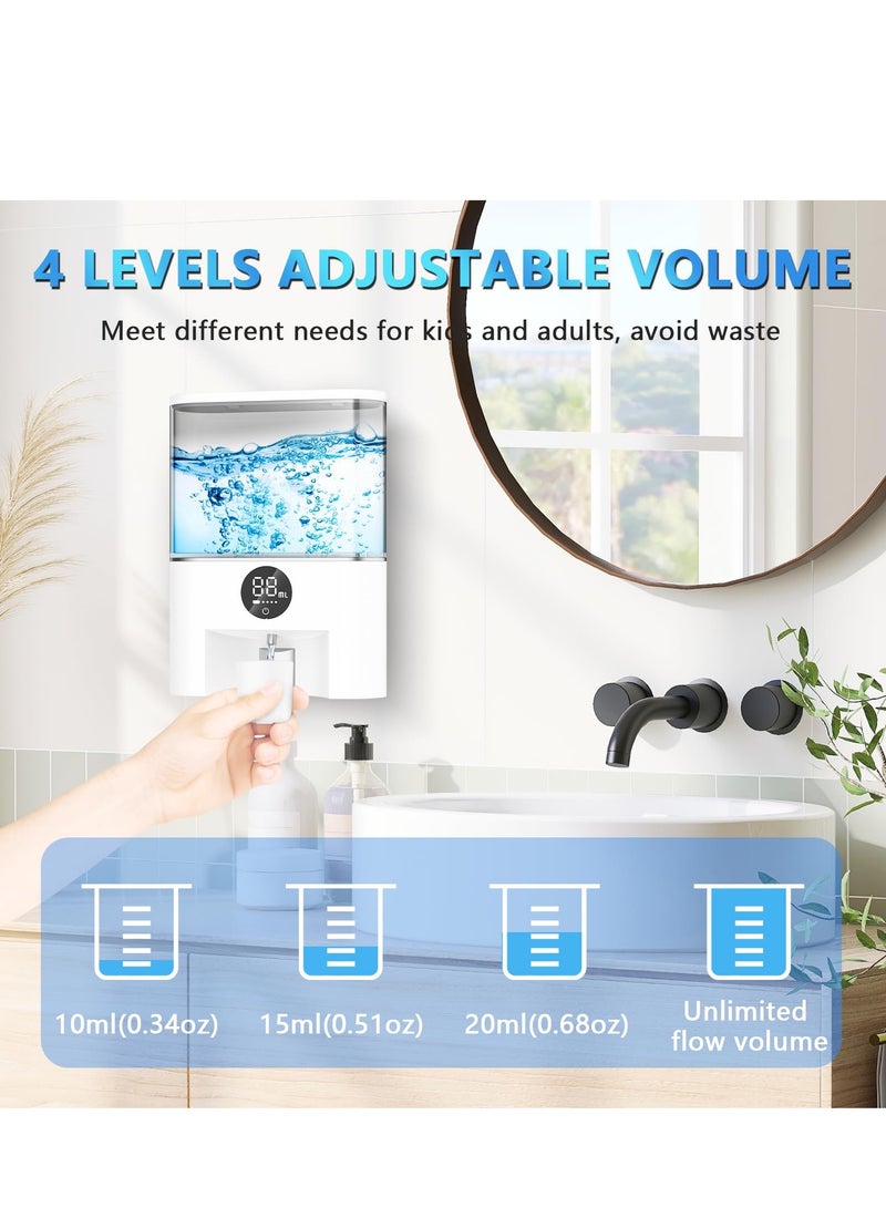 Automatic Mouthwash Dispenser Touchless, Wall Mounted Mouthwash Pump Dispenser, with 4 Adjustable Dispensing Levels, 500mL/17.60oz for Bathroom Kids and Adults