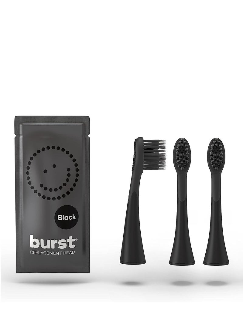 BURST Toothbrush Heads - Genuine BURST Electric Toothbrush Replacement Heads for BURST Sonic Toothbrush – Charcoal Soft Bristles for Deep Clean, Stain & Plaque Removal - 3-Pack, Black