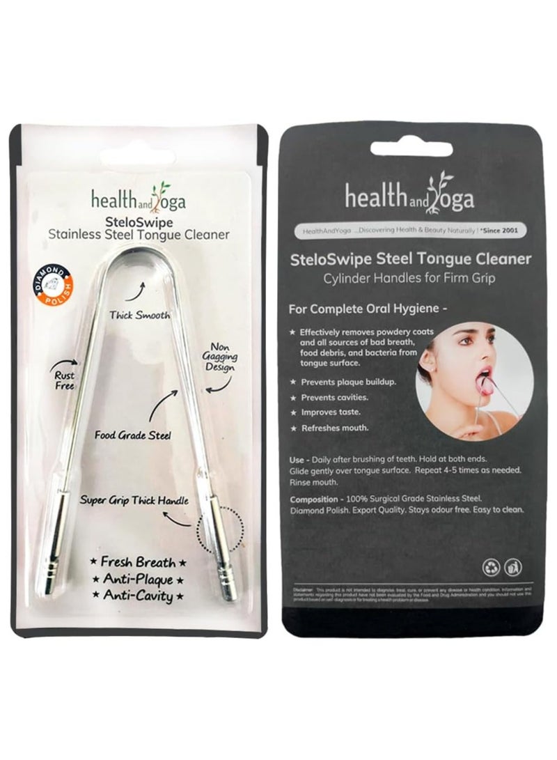 Healthandyoga SteloSwipe Sterilizable Surgical Grade Stainless Steel Tongue Cleaner Scraper - Single