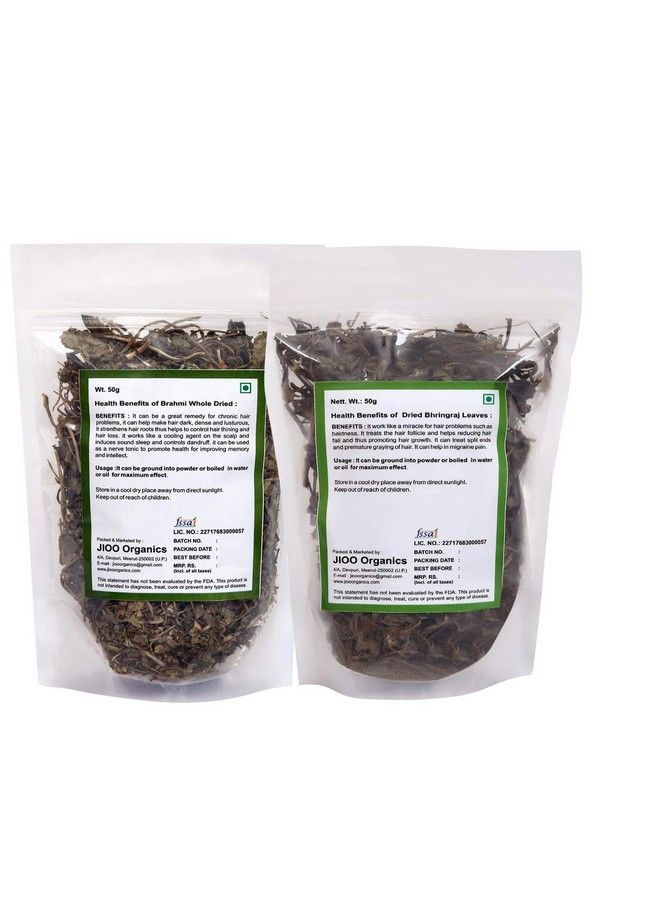 Bhringraj Dry Leaves And Dry Brahmi Leaves For Hair Regrowth ; Scalp Treatment ; Dry ; Frizzy ; Curly ; Straight ; Wavy Hair Type ; Pack Of 2 ; 50 Grams