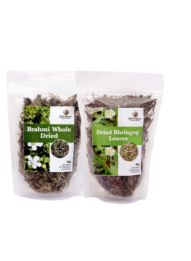 Bhringraj Dry Leaves And Dry Brahmi Leaves For Hair Regrowth ; Scalp Treatment ; Dry ; Frizzy ; Curly ; Straight ; Wavy Hair Type ; Pack Of 2 ; 50 Grams
