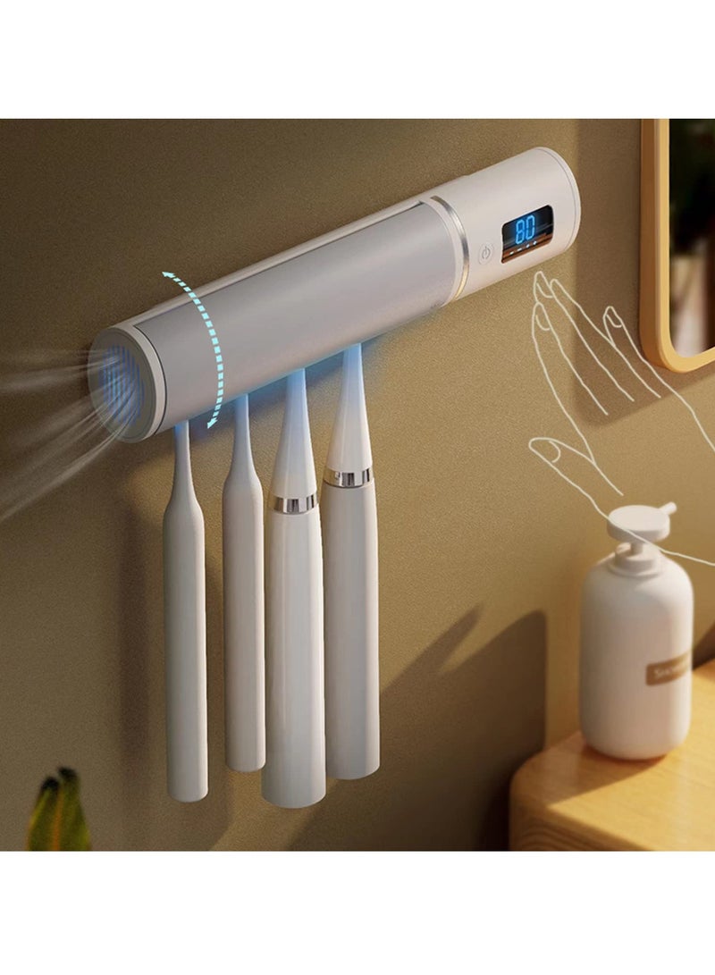 SYOSI UV Toothbrush Sanitizer, Wall Mounted Toothbrush Holder with UV Cleaning And Fan Drying Smart Toothbrush Sterilizer with 4 Slot 2000mAh Rechargeable