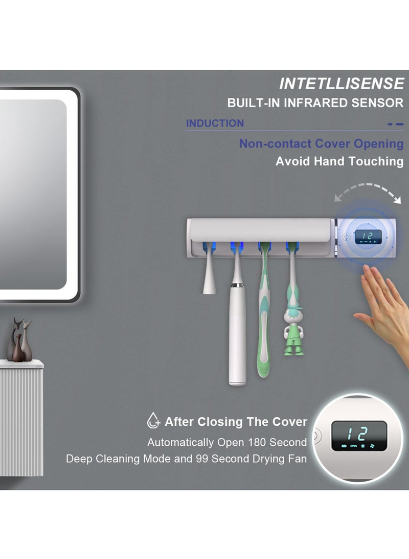 SYOSI UV Toothbrush Sanitizer, Wall Mounted Toothbrush Holder with UV Cleaning And Fan Drying Smart Toothbrush Sterilizer with 4 Slot 2000mAh Rechargeable