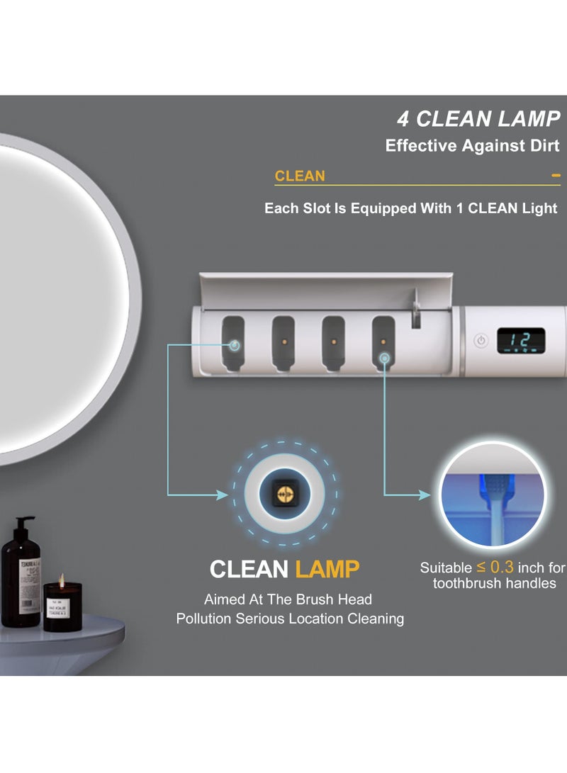 SYOSI UV Toothbrush Sanitizer, Wall Mounted Toothbrush Holder with UV Cleaning And Fan Drying Smart Toothbrush Sterilizer with 4 Slot 2000mAh Rechargeable