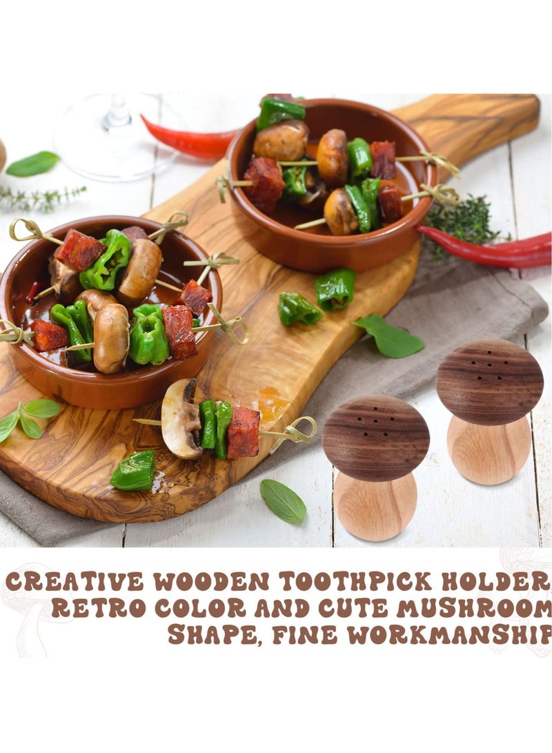 Toothpick Holder Dispenser, 2 Pcs Bamboo Toothpicks Wooden with Container Cute Decorative Mushroom Tooth Pick Holders for Home Decoration and Restaurant